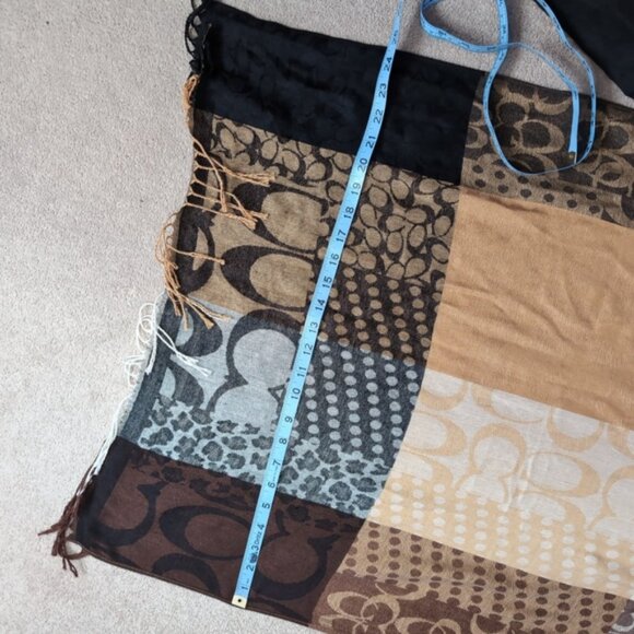 Coach Monogram Patchwork Boho Pashmina Preppy Large Fringe Scarf - Picture 4 of 9